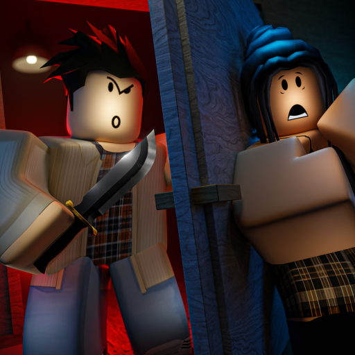 Flicker Roblox murderer and survivor split artwork